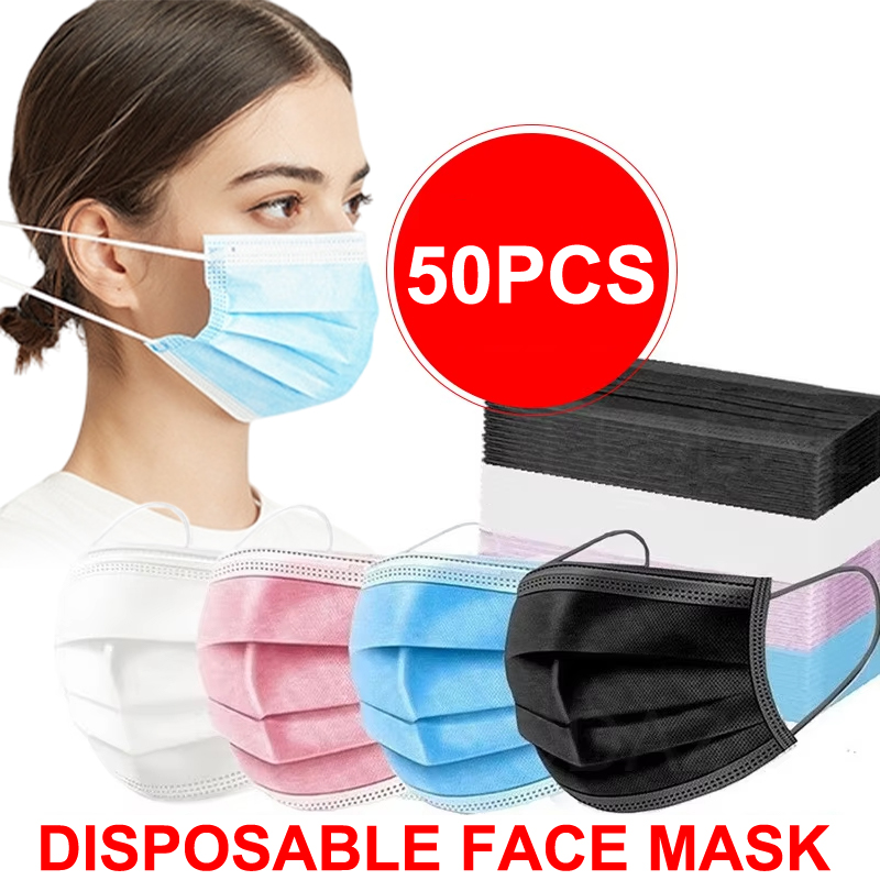 Disposable Mask Blue - 50Pcs 3-layer Mask Face Masks Melt
