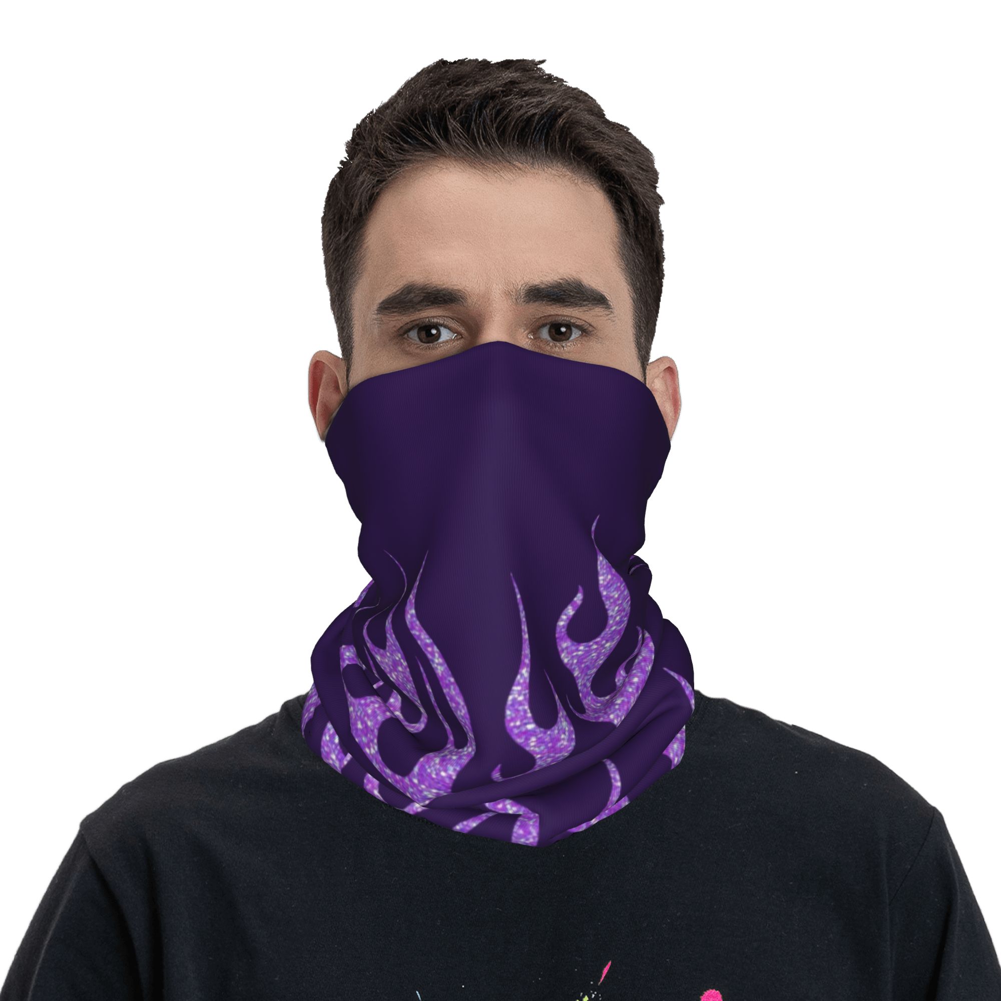 Custom Purple Glitter Flames B - đánh giá và giá Neck Gaiter Face Cover