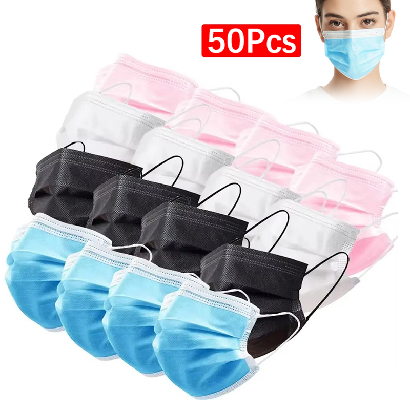 50Pcs 3-layer Mask Face Masks  - đánh giá và giá Disposable Mask Blue